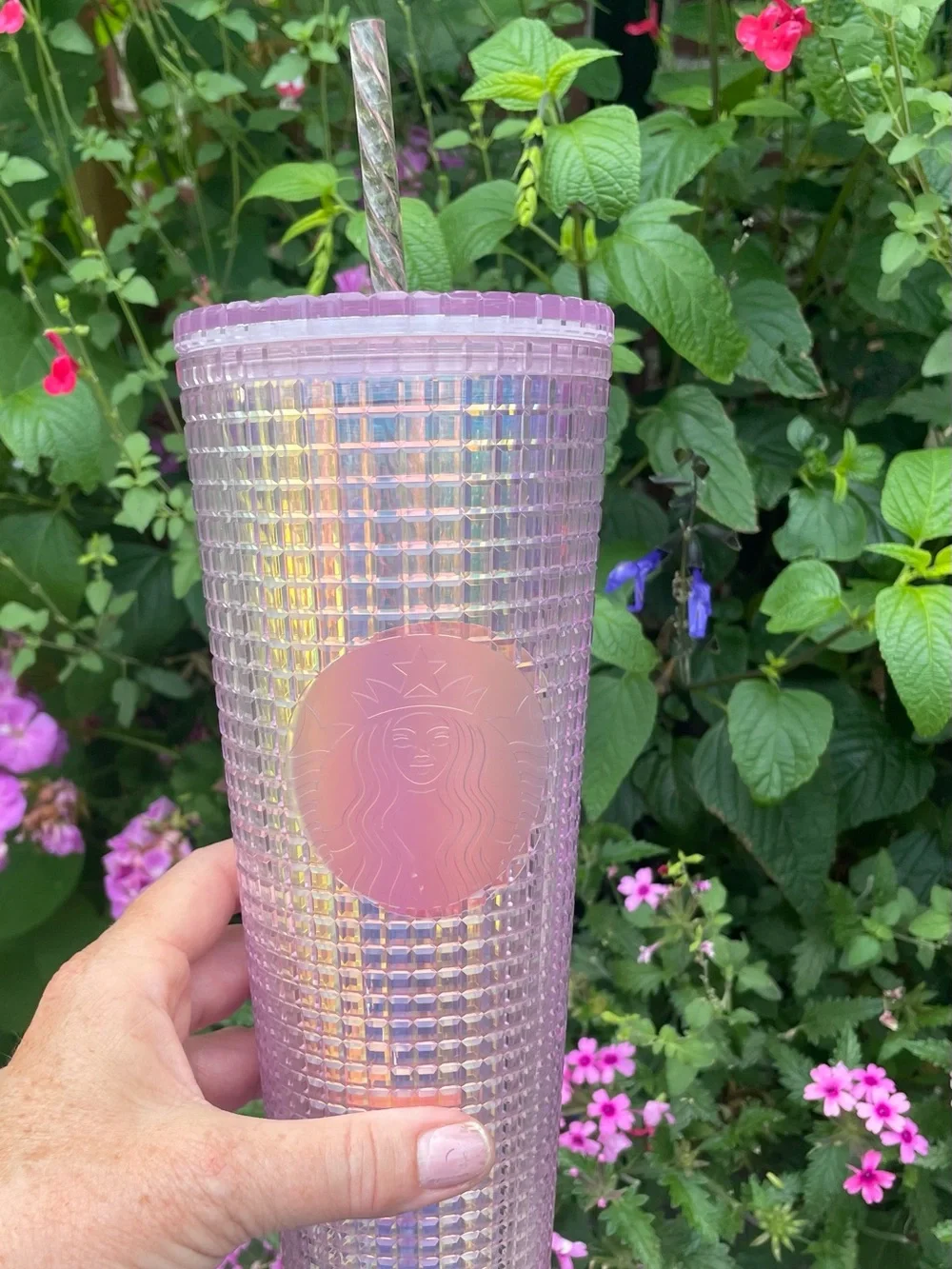Starbucks Pink Iridescent Grid Disco 24 Oz Cold Tumbler 2020 Holiday Collection
